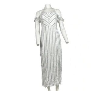 Off The Shoulder Striped Maxi Dress White/Black